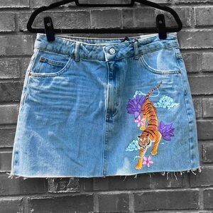 Hand-painted Denim Skirt from Top Shop with Tiger Design